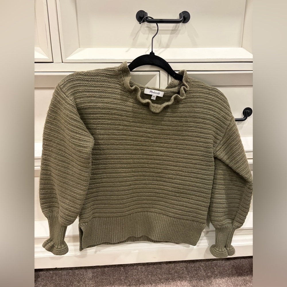 Madewell Olive Green Ruffled Women's Sweater - XXS